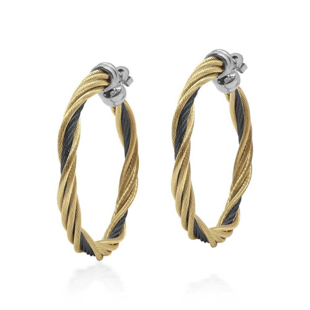 NEW ALOR modern twist 1.5" hoop earring in black & yellow